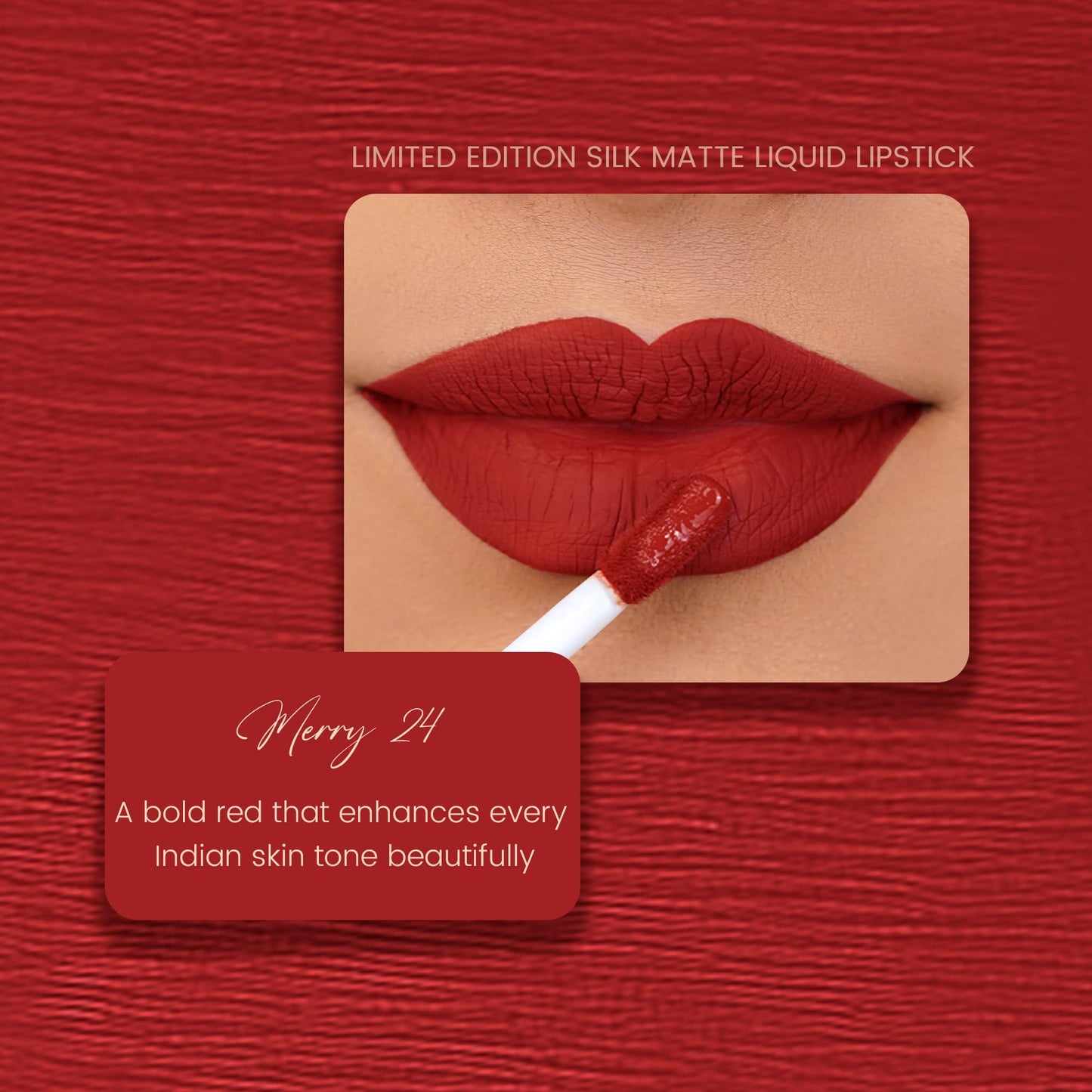 Parul Garg Beauty Silk Matte Liquid Lipstick | Long-Lasting & Smudge-Proof | Soft Matte Finish | Vegan & Clean Beauty | Hydrating with Shea Butter & Vitamin E | Merry 24 (Classic Red) | 2.5ml