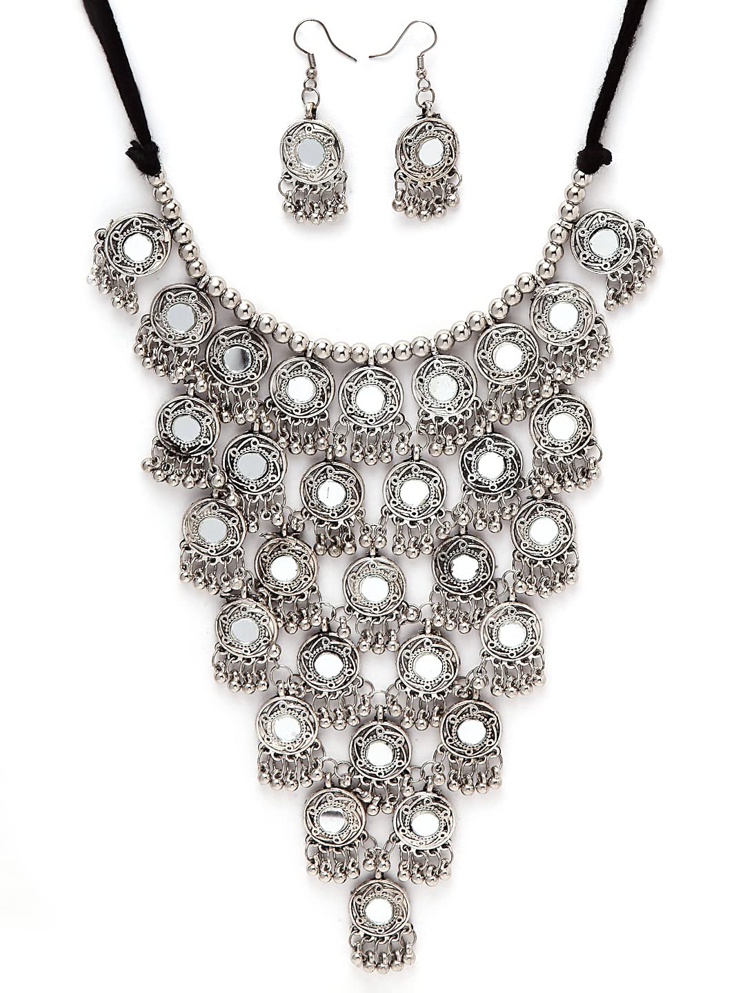 Shining Diva Fashion Latest Stylish Traditional Oxidised Silver Necklace Jewellery Set for Women (13115s)