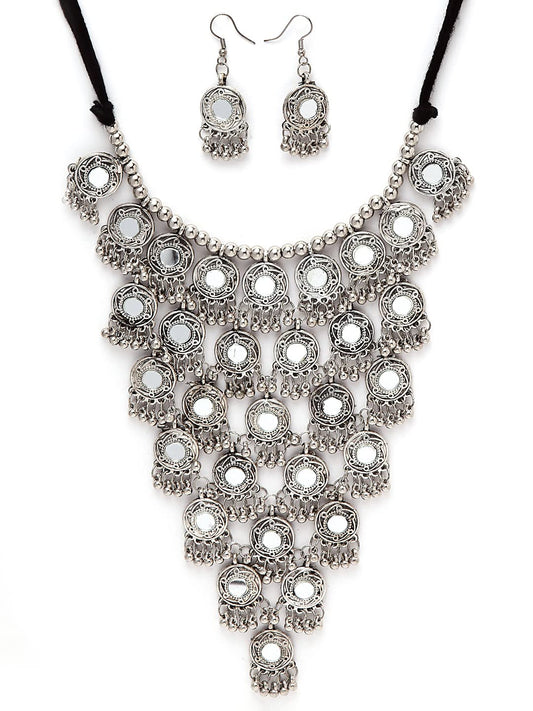 Shining Diva Fashion Latest Stylish Traditional Oxidised Silver Necklace Jewellery Set for Women (13115s)