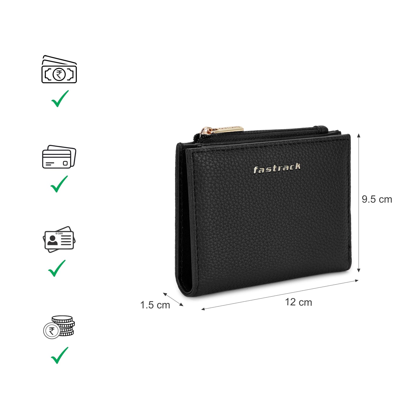 Fastrack Women's Two-Fold Wallet | Multiple Card Slots, Cash Slots, Zip Coin Pocket | Compact & Organized | 6 Months Warranty