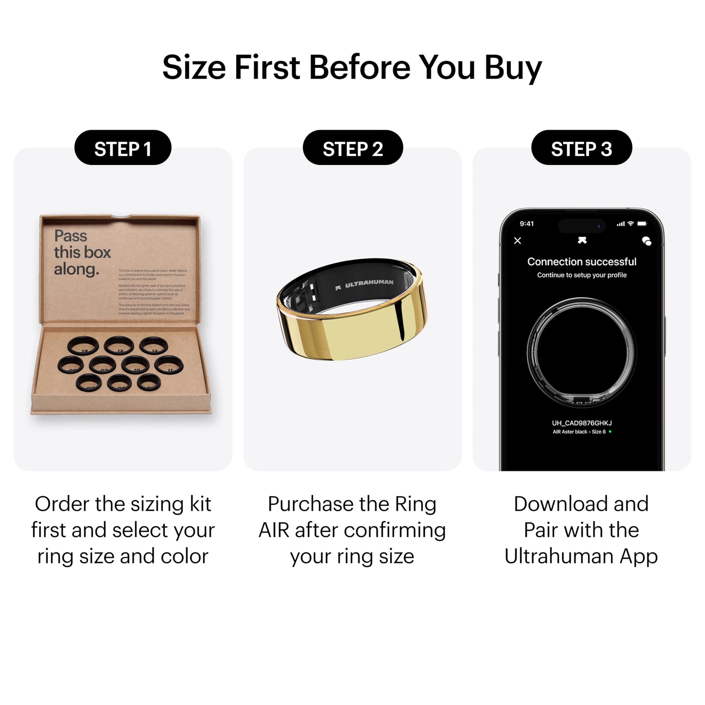 ULTRAHUMAN Ring AIR-Smart Ring Activity Tracker, Size First Sizing Kit,Sleep Tracker,Smart Ring for Men/Women,Fitness Tracker (Bionic Gold, 10)