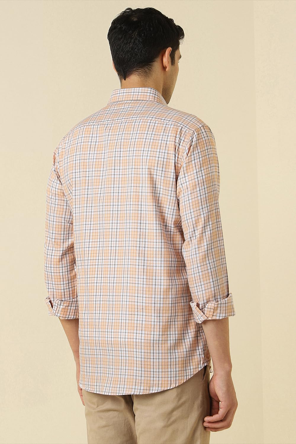 Allen Solly Men's Checkered Slim Fit Shirt (ASSFQSPPX06681_Peach
