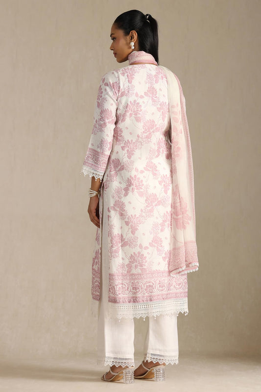 Soch Womens Off White Linen Floral Print Suit Set With Sequins