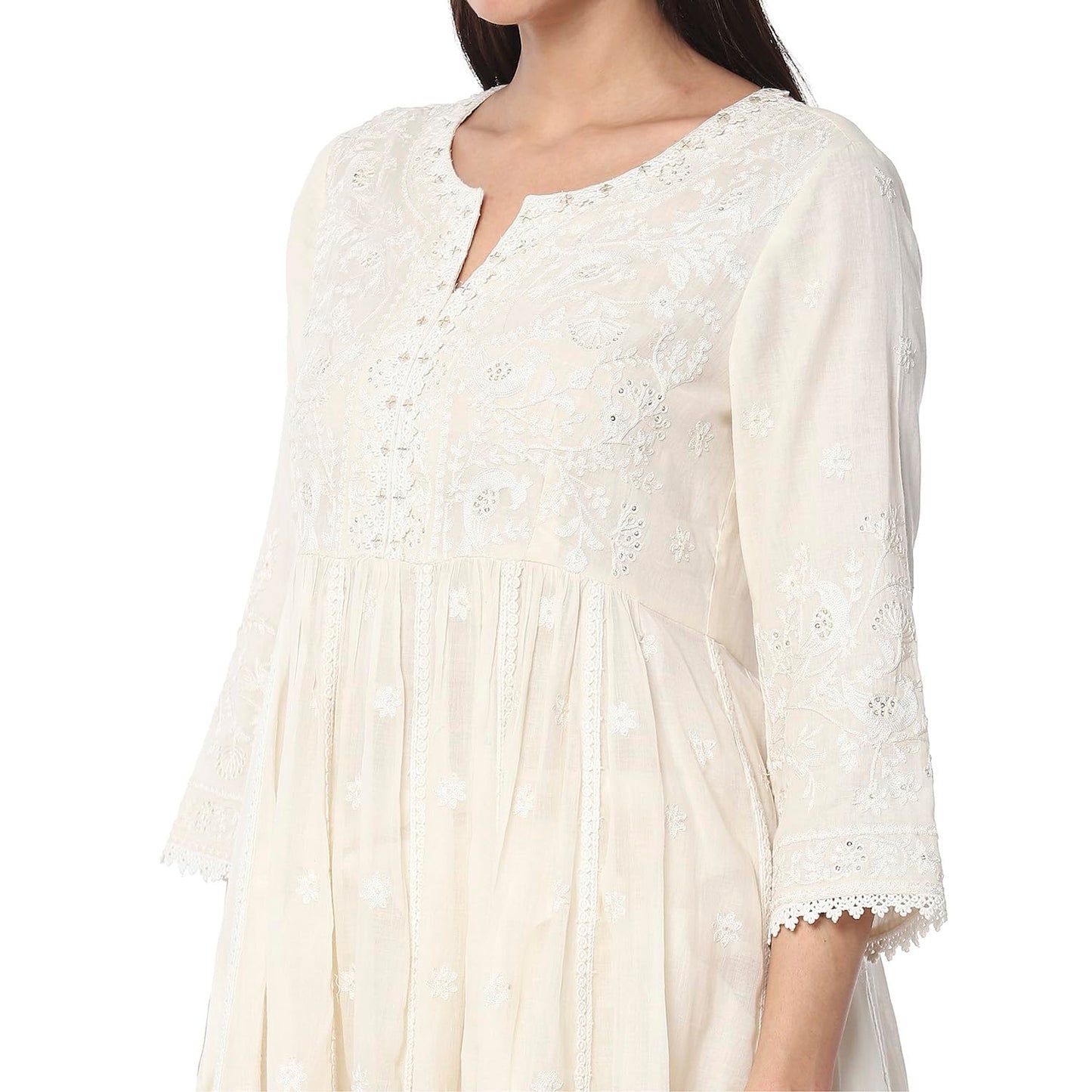 Biba Women's Pure Cotton Kurta Set (SKDNKSI10473SS25OWHT_Off White