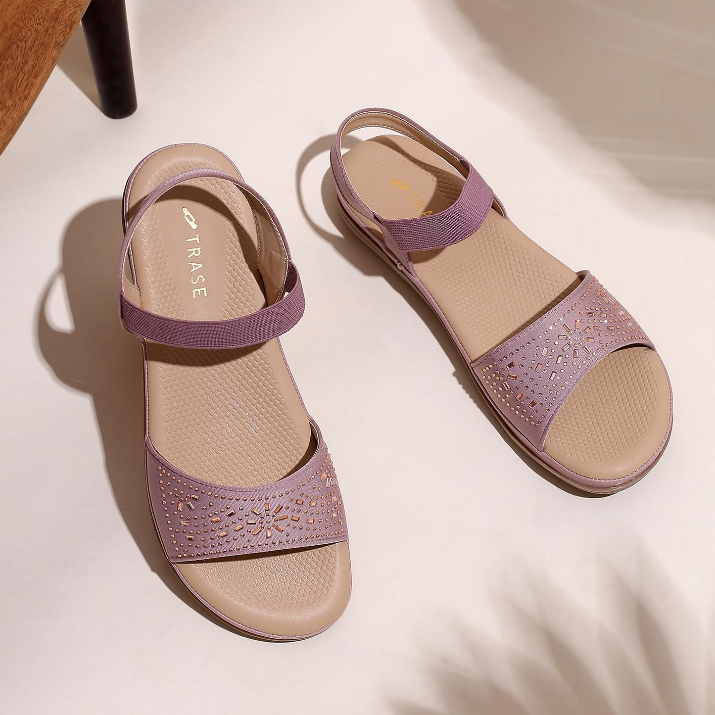 TRASE Trendy Flat Sandals For Woman And Girls (Pink, 8 Uk)