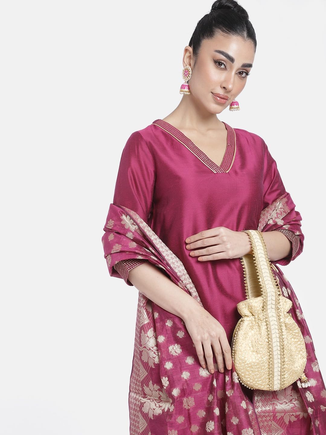 Peora Brown Potli Bags for Women Evening Bag Clutch Ethnic Bride Purse with Drawstring(P93BR)