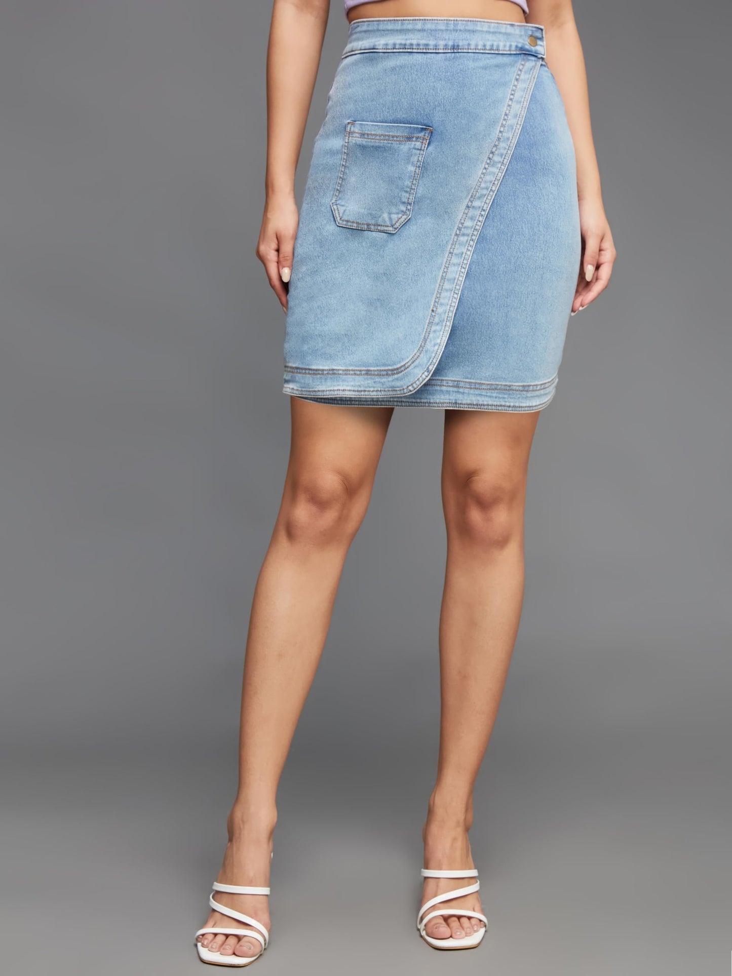 Miss Chase Women's Flared High-Rise Stretchable Denim Maxi Skirt (MCSS24DEN94-23-54-36, Sky Blue, 2XL)