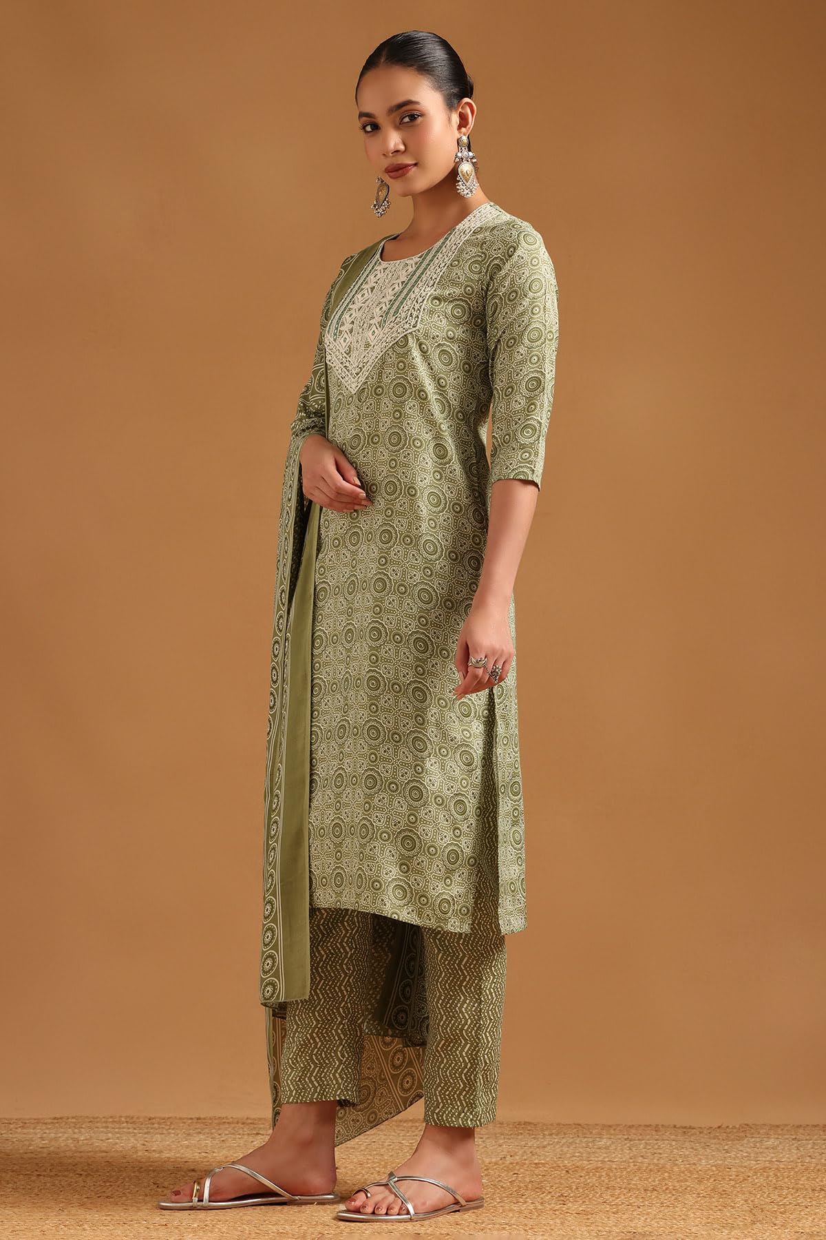 Soch Womens Green Polyester Ethnic Motifs Salwar Suit With Faux Mirror