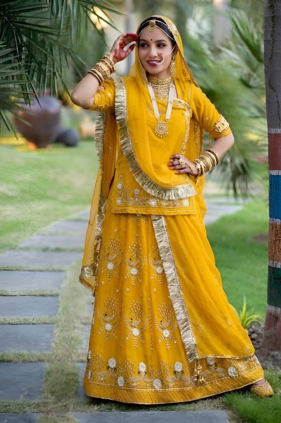 SHYAMLATA Fancy Heavy Embroidery Work Shimmer Silk Semi-stitched Traditional Lehenga choli For Women (Yellow E)