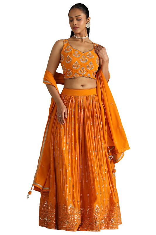 Soch Women's Georgette Lehenga Choli Set (OWS5CD21770_Orange_XL)