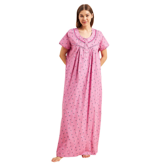 Sweet Dreams Women's Cotton Maxi Classic Nightgown (OCW-2989_Rose_L)