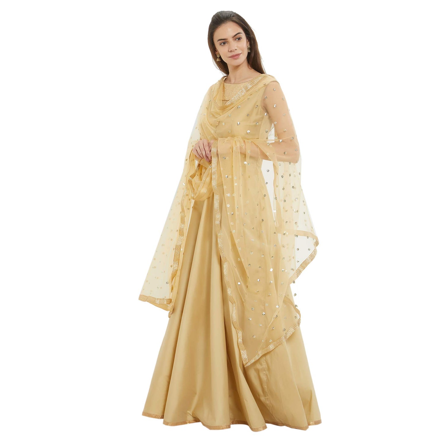DUPATTA BAZAAR Woman's Embellished Beige Net Dupatta