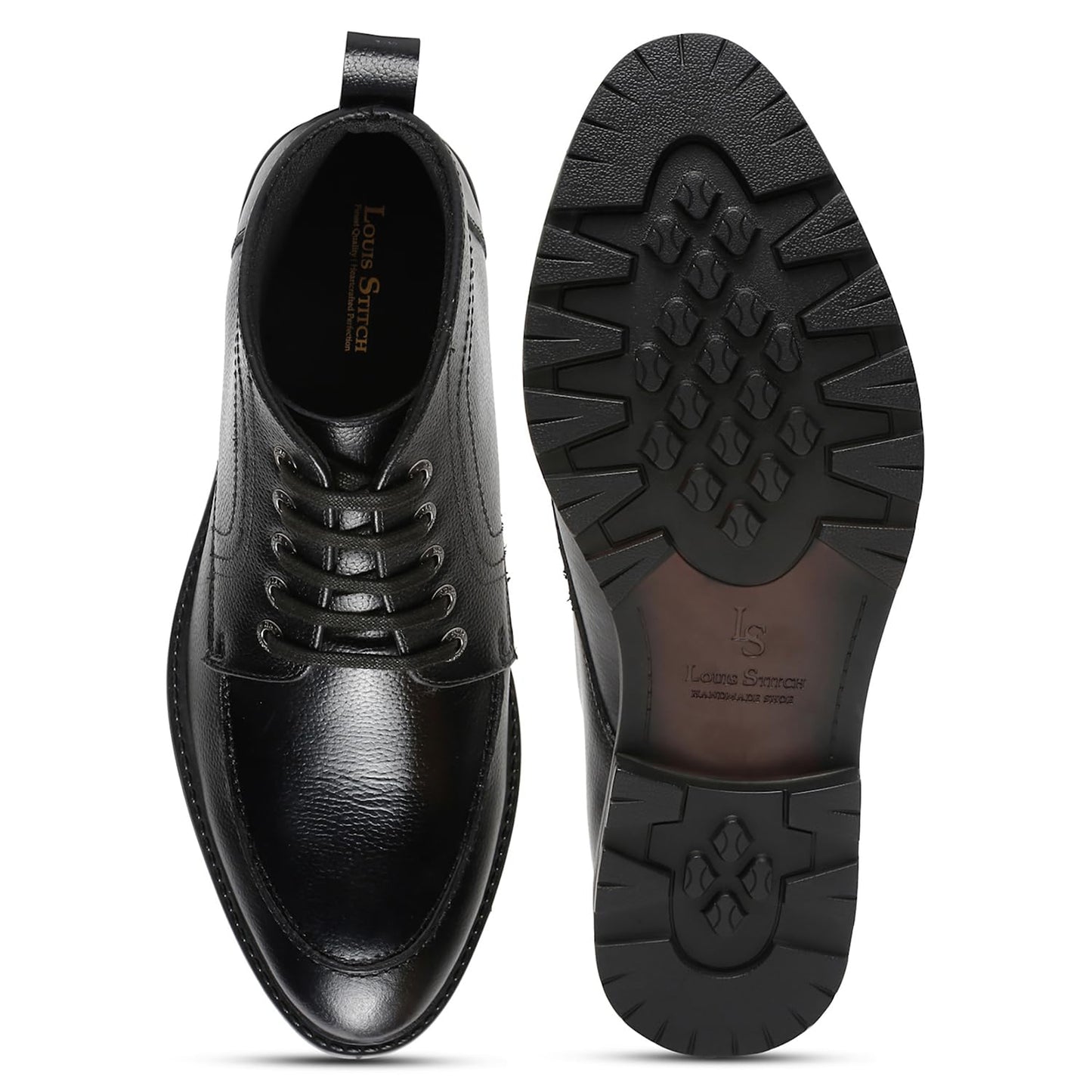 LOUIS STITCH Chukka Boot for Men | Handcrafted | High Ankle Leather Boots | Hiking and Biking Boot | Lace Up Style Mens Formal Boot Size-UK09 Black (BT-WBNDCKVS)