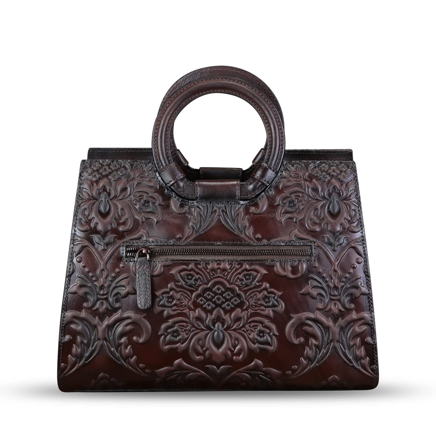 Genuine Leather Satchel for Women Purse Embossed Leather Top Handle Handbag Handmade Purse Crossbody Handbags Tote Bag, Coffee