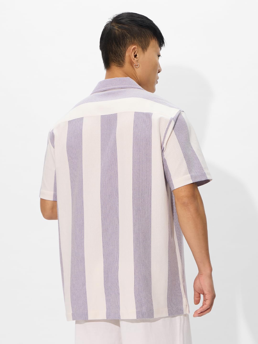 The Souled Store Popcorn Stripes: Lavender Frost Men and Boys Long Sleeve Collared Neck Button Down Cotton Textured Shirts for Men
