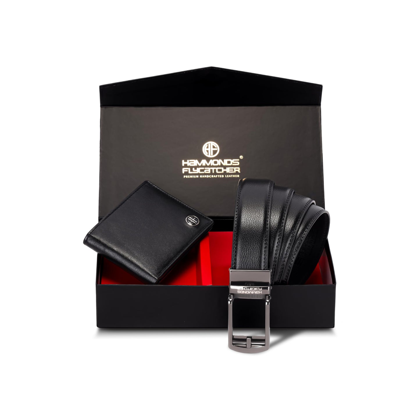 HAMMONDS FLYCATCHER Gift for Men Combo - Genuine Leather Wallet and Belt Combo Box - Leather Belt- Birthday Special & Unique Gift Ideas for Husband, Boyfriend, Teachers, Father - Blics Black