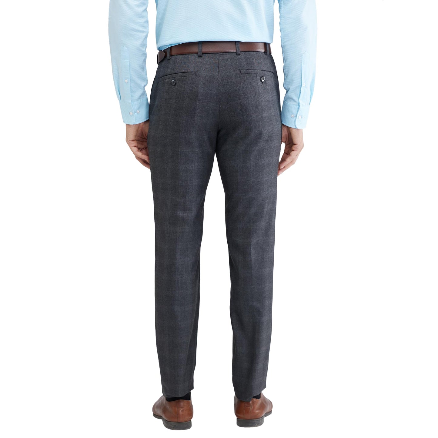 Raymond Men's Slim Fit Formal Trousers, Poly Viscose Blend, Checked Pattern, Flat Front | Dark Grey