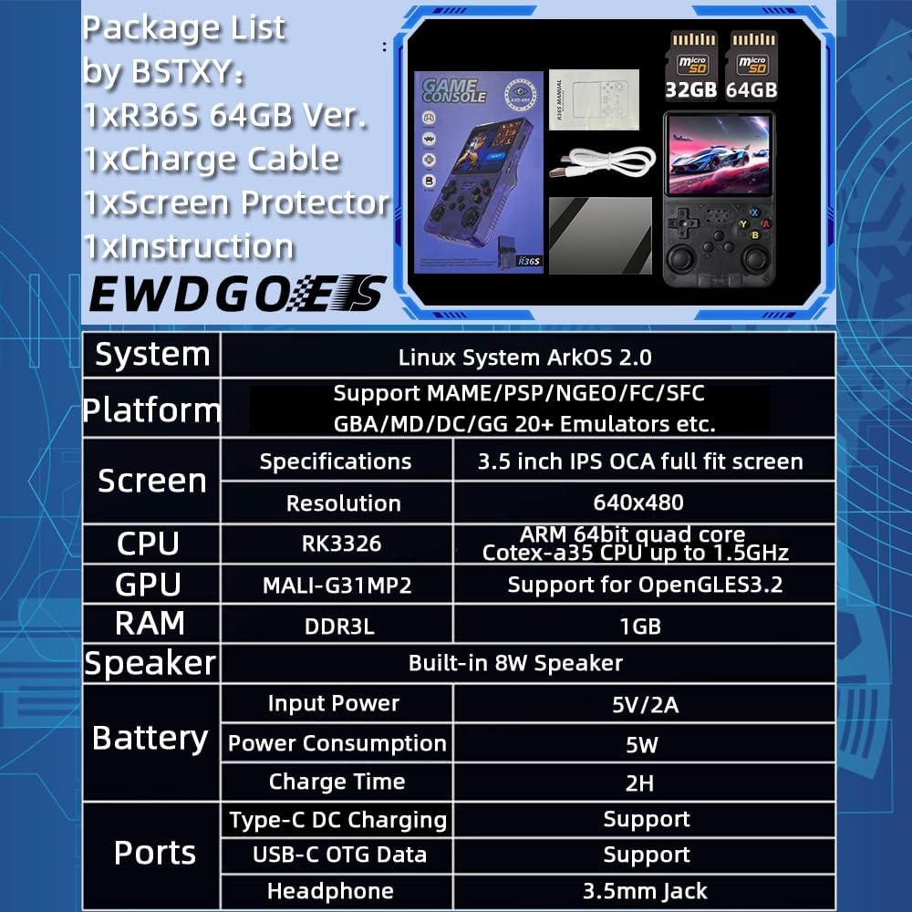 New World R36S Handheld Game Console 3.5 inch Retro Handheld Video Games Consoles Built-in Rechargeable Battery Portable Style Preinstalled Hand Held Game Consoles System