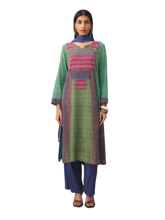 Ritu Kumar Teal Sugati Kurta With Pant And Dupatta