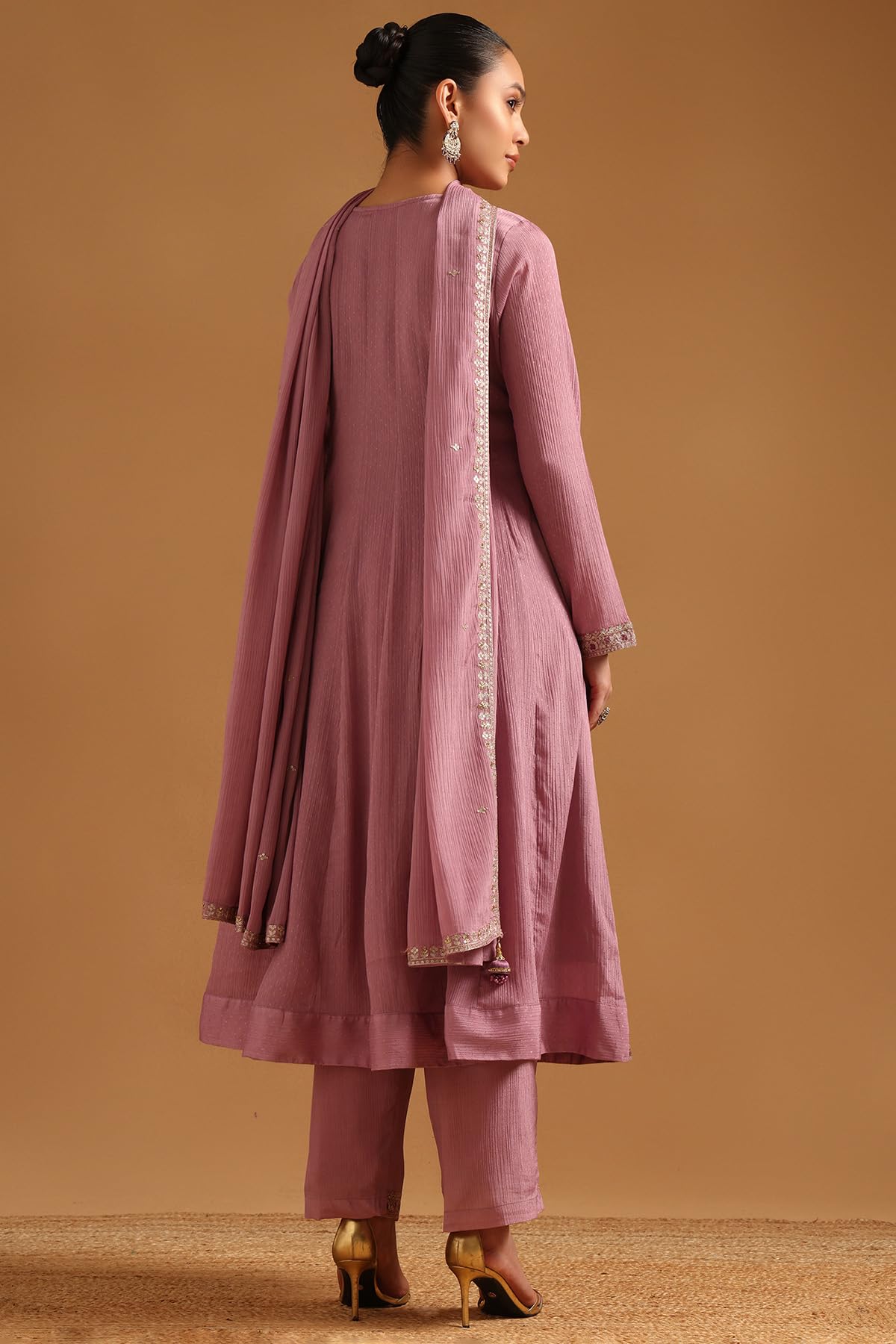 Soch Womens Pink Chinon Floral Salwar Suit With Zari
