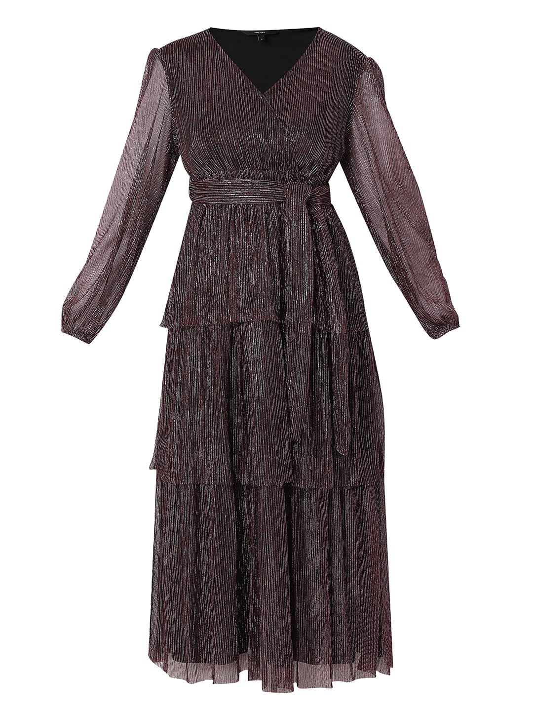 VERO MODA Women's Polyester Fit and Flare Midi Dress (9008812- Winetasting