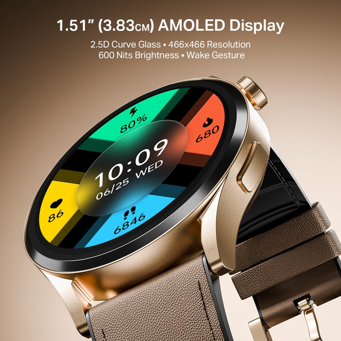 boAt Chrome Horizon, Video Watch Faces, 1.51” AMOLED Display, HRV & VO2 Max, Auto-Activity Detection, ASAP Charge, Advanced Bluetooth Calling, IP68, Heart Rate & SpO2 Monitor Smart Watch(Coco Brown)