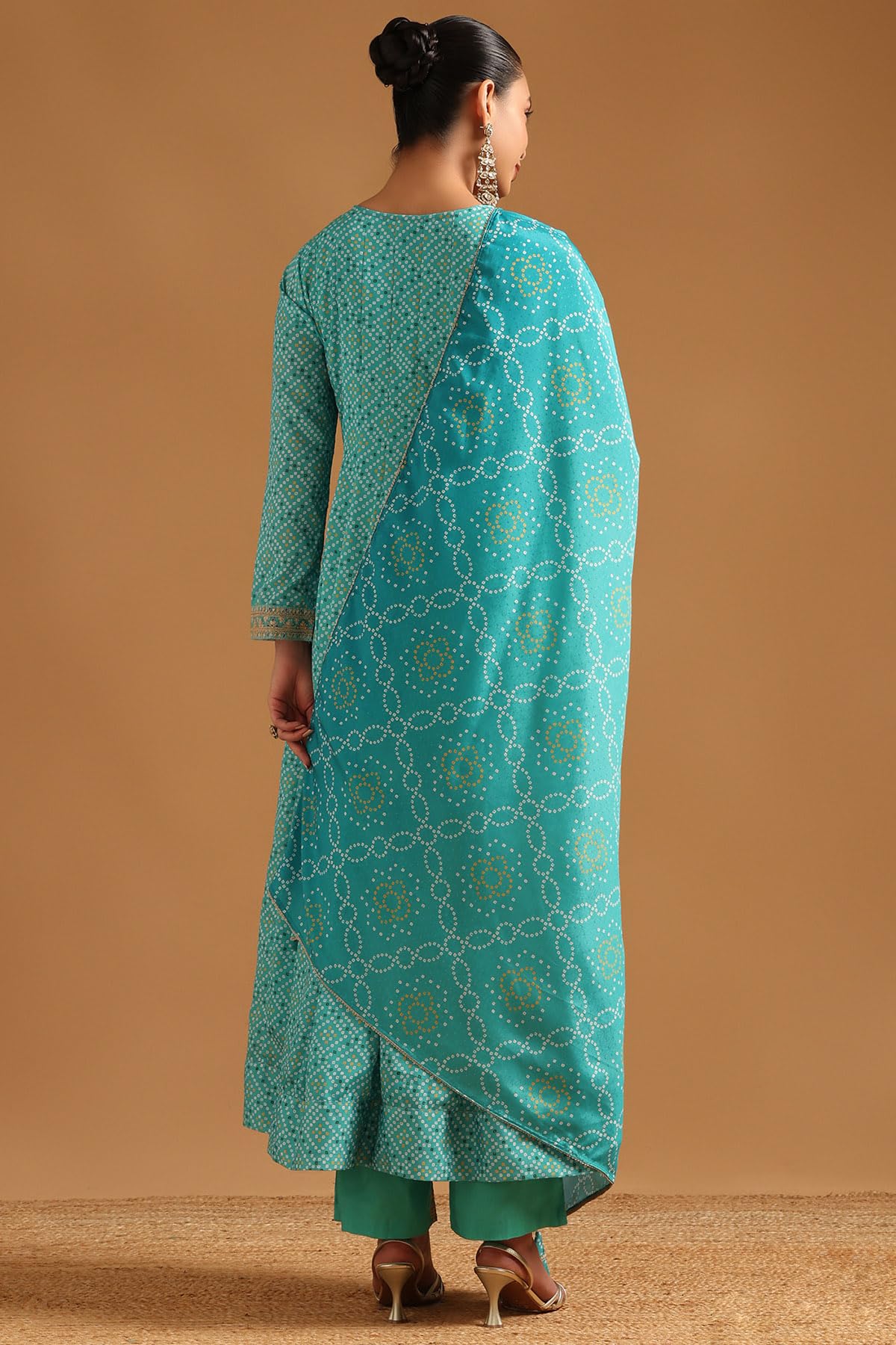 Soch Womens Blue Polyester Bandhani Salwar Suit With Sequins