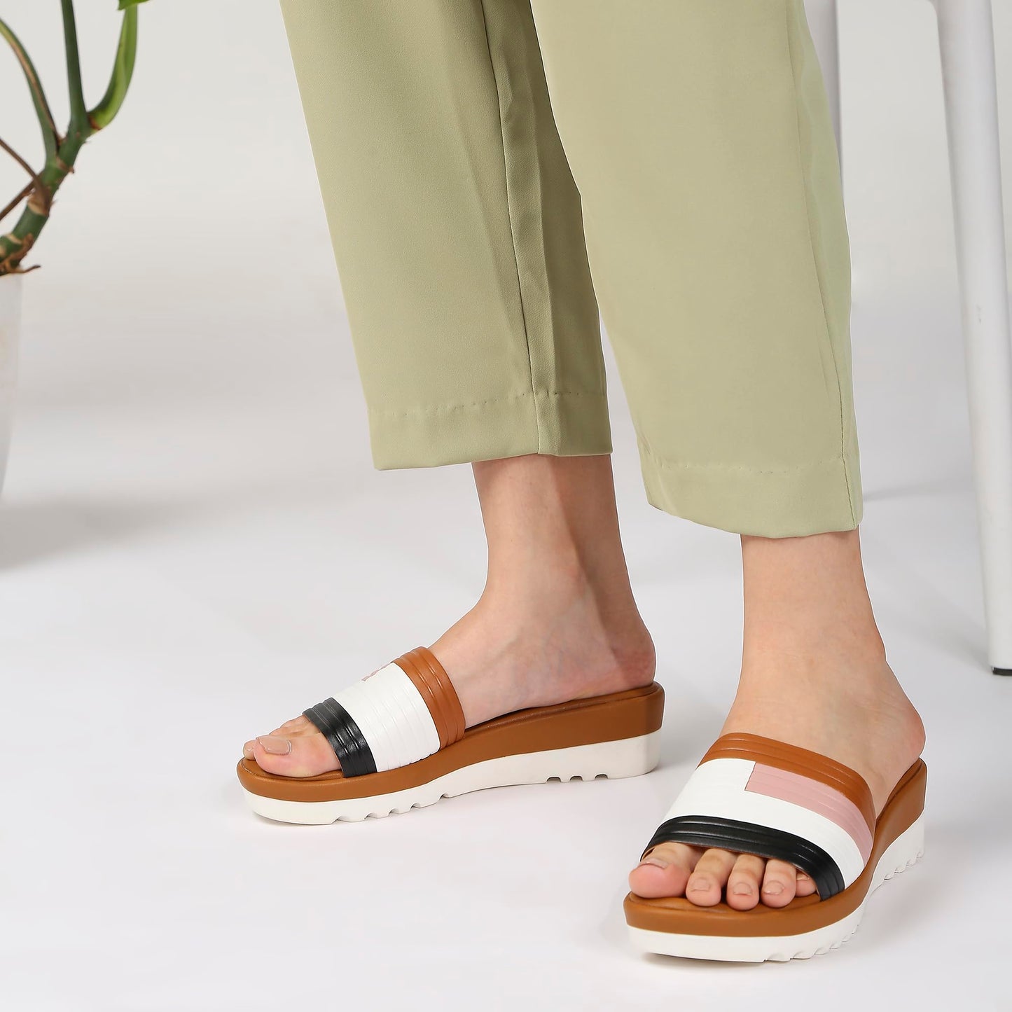 KENNETH COLE Women's Wedge Sandal | Premium Synthetic | Chic Boldly Striped Open-Toe Slip-On | Plush Cushioned Footbed for All-Day Comfort