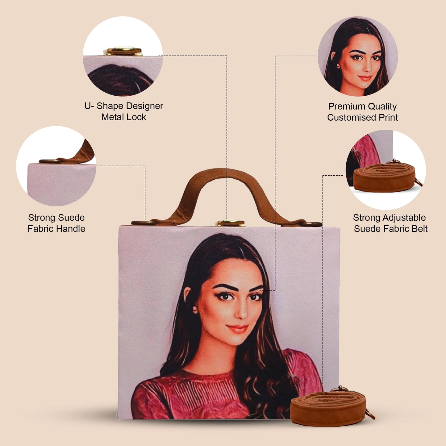 Artklim Portrait Caricature Customized Clutch Bag for Women | Customized Gifts for Women & Girls | Customized Gift
