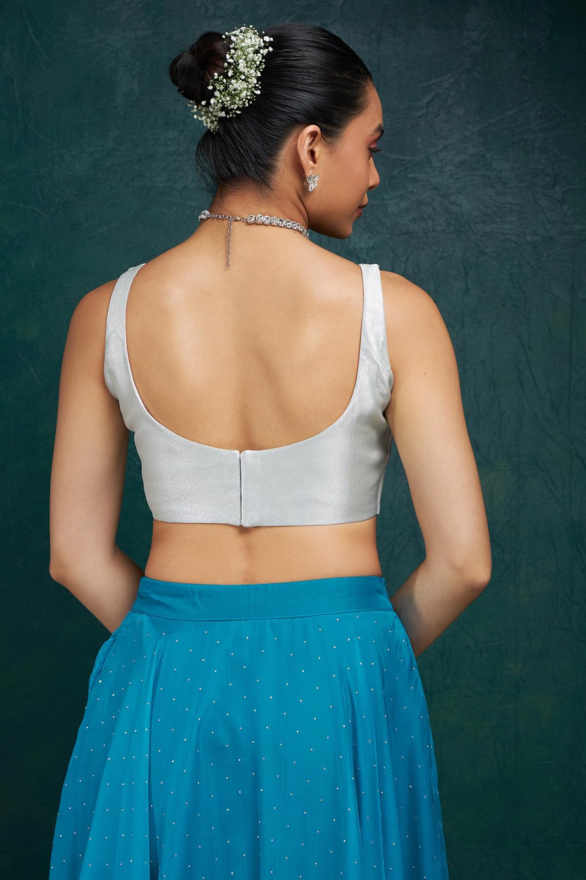 Soch Women's Tissue Sleeveless Regular Fit Blouse (BLSLGRY00243B_Silver 40)