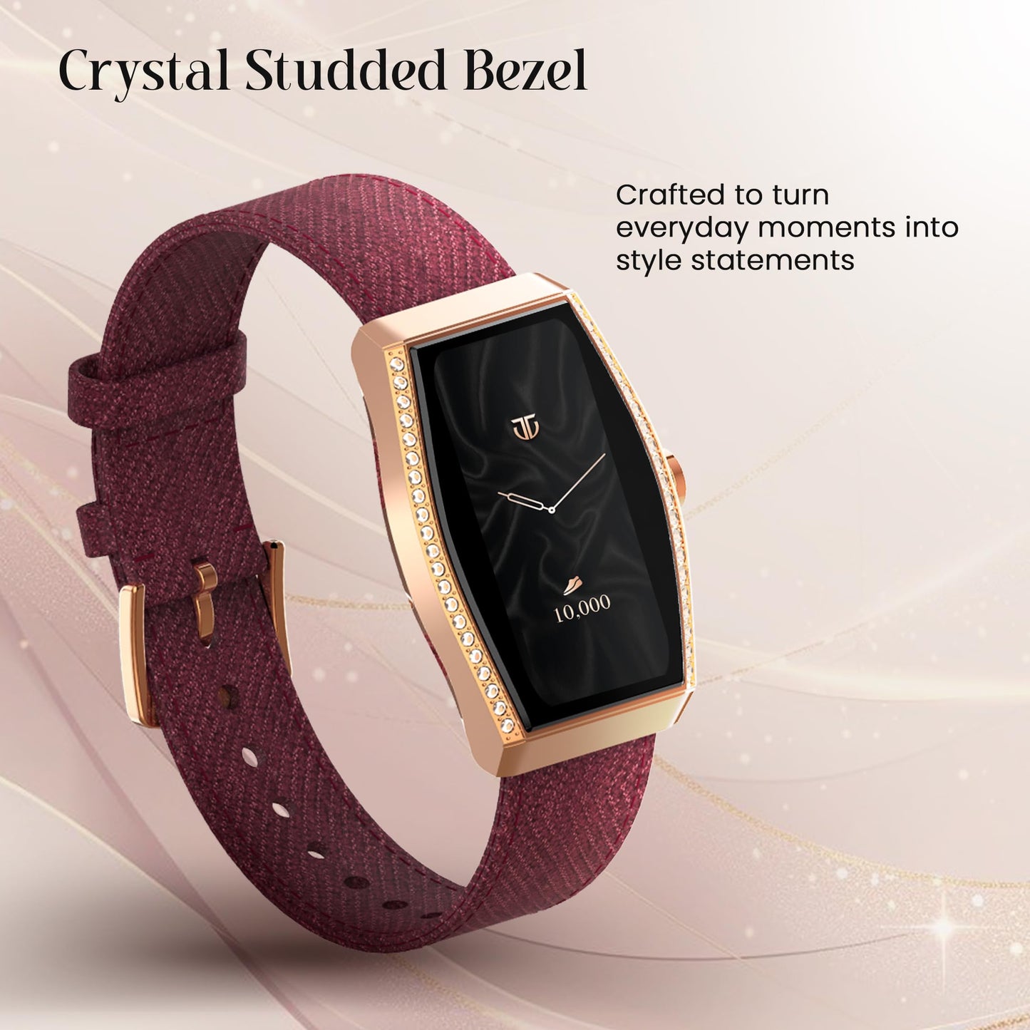 Titan Valerie Aura Women Smartwatch with 1.47 AMOLED Display,Crystal Studded Bezzel,Luna Wellness,UV/AQI Index,Animated Watchfaces,QR Hub,Stress Monitoring,Breathe Exercise,IP68-Teal Green