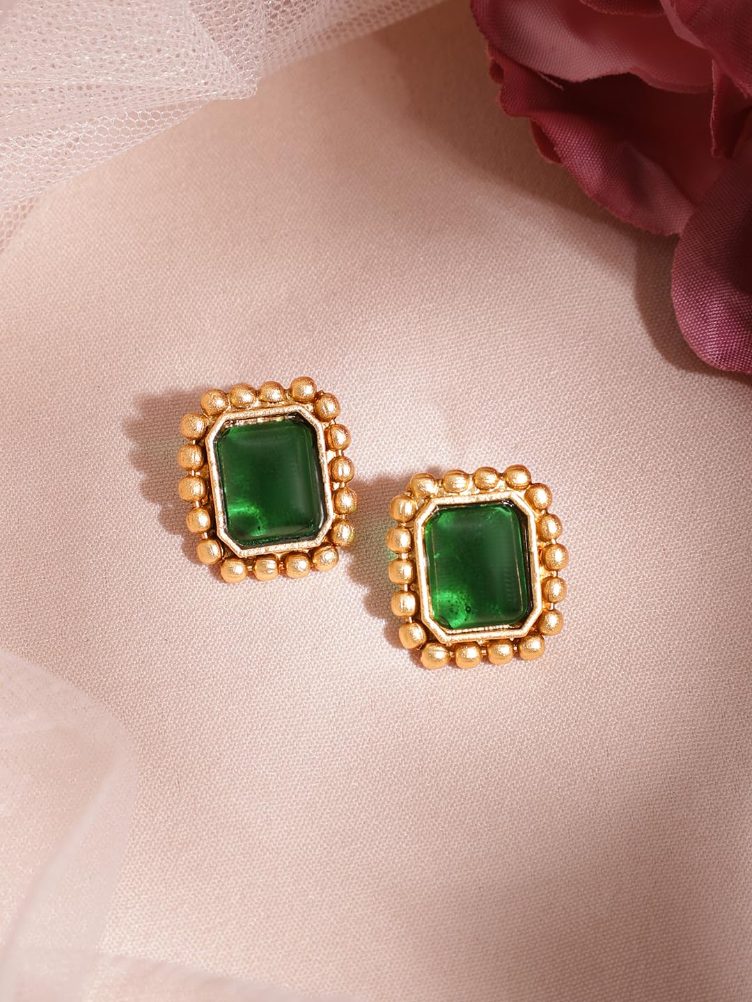 Rubans 22K Gold-Plated Handcrafted Artificial Jewelry Set with Emerald Stone Studded & Matching Earrings For Women and Girls – Perfect for Weddings and Special Occasions