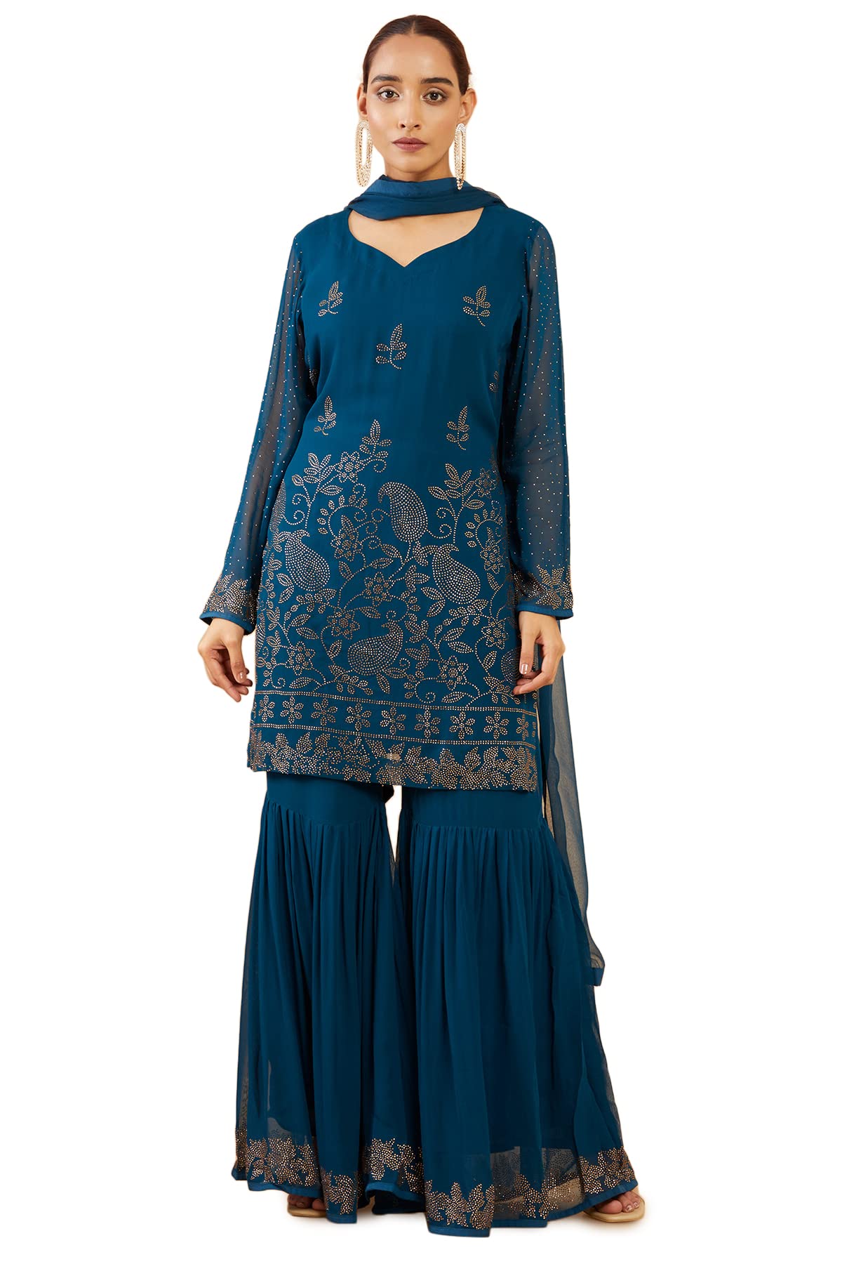 Soch Women Blue Georgette Embellished Suit Set