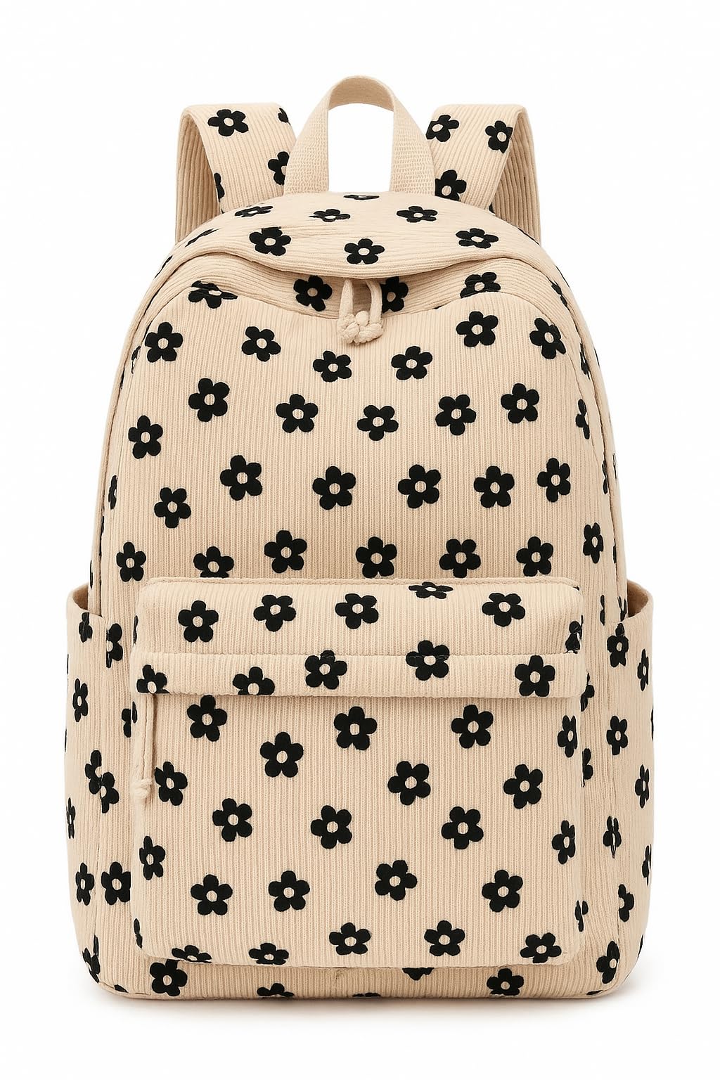 Satic School & College Backpack for Teens Large 25L Corduroy Bookbag Lightweight for Girls Women Lightweight Travel Backpack (Floral Beige)