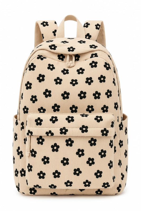 Satic School & College Backpack for Teens Large 25L Corduroy Bookbag Lightweight for Girls Women Lightweight Travel Backpack (Floral Beige)