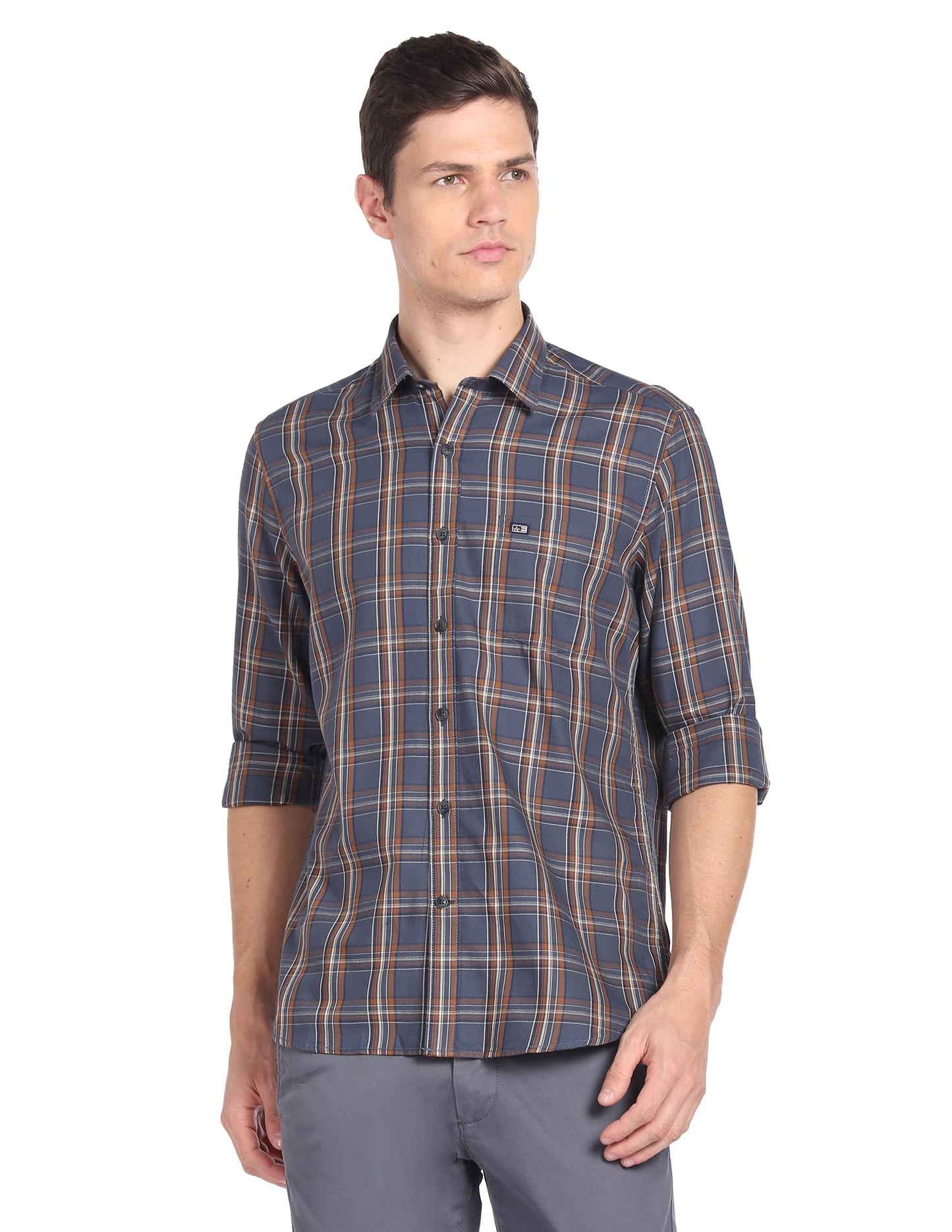 Arrow Men's Slim Fit Shirt (ASADOSH02257_Dark Grey