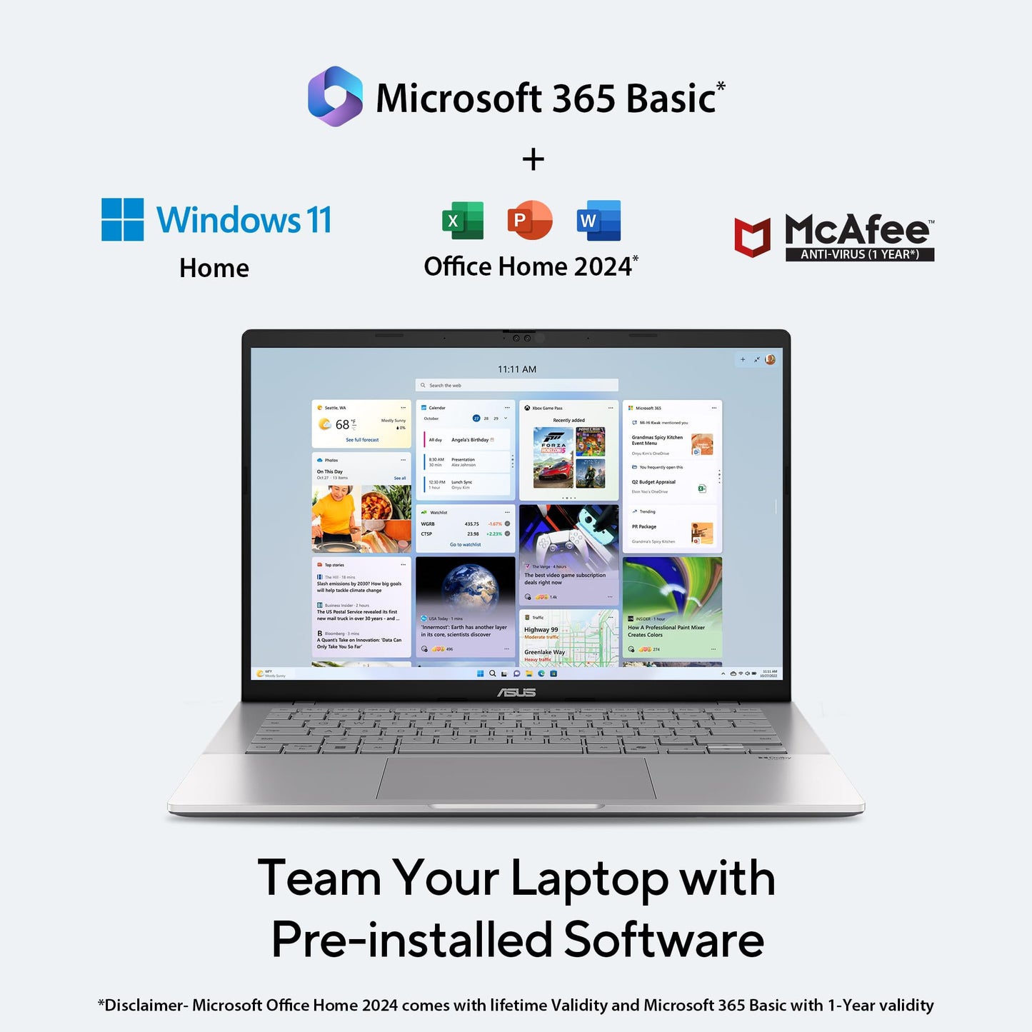 ASUS Vivobook S14, Intel Core Ultra 7 255H, Metallic Design Laptop(Intel iGPU/16GB RAM/512GB SSD/FHD+/14"/60Hz/Windows 11/M365 Basic (1Year)*/Office Home 2024/Cool Silver/1.4 Kg) S3407CA-LY084WS