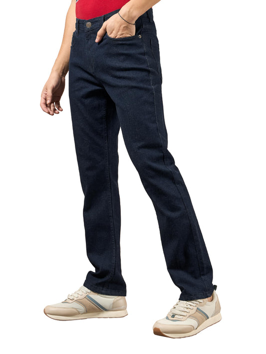 BYNG Cotton Lycra Regular Fit Jeans for Men - Dark Navy Blue | Mid-Rise Jeans for Men | 5 Pocket Design | Stretchable Fabric