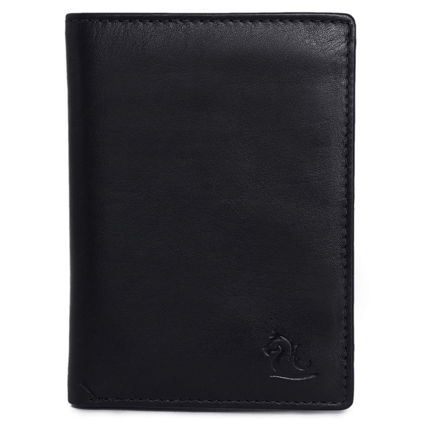 KARA Men's Black Genuine Leather Tri Fold Casual Wallets with 9 Cards Holder Slots - Heavy Duty Formal Wallets for Men - Stylish Men Trifold Purse
