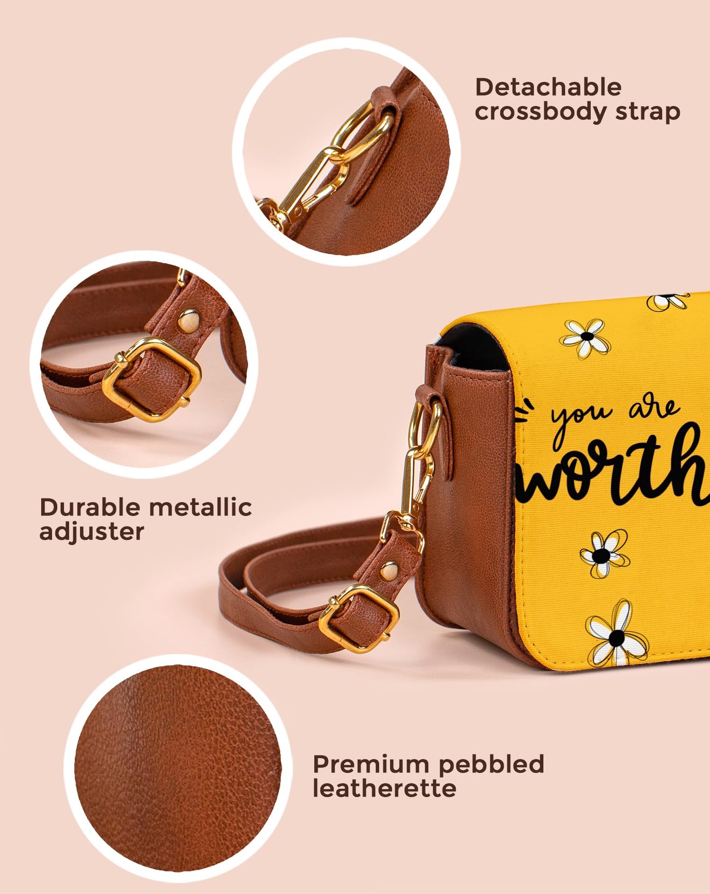 Kalankit Sling Bag for Woman | Stylish Vegan Leather Crossbody Bags for Women | Lightweight Side Bag & Shoulder Bag for Woman, Everyday Sling Bags & Birthday Gifts for Women | You Are Worthy