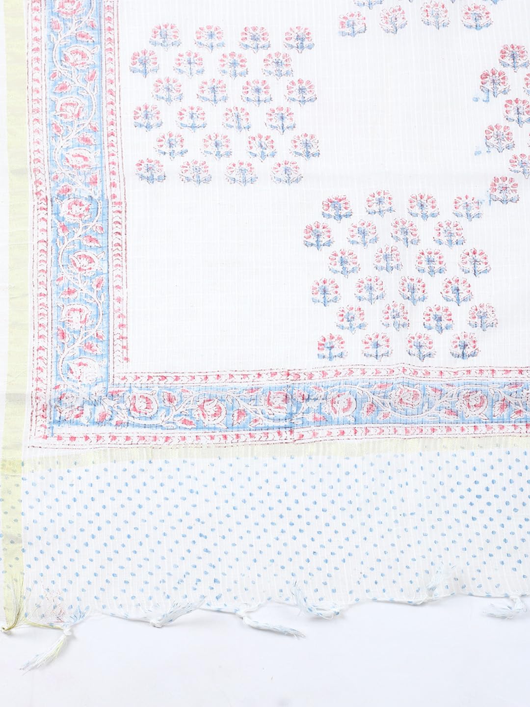Meena Bazaar Blue Printed Cotton Blend Unstitched Suit With Pant & Dupatta