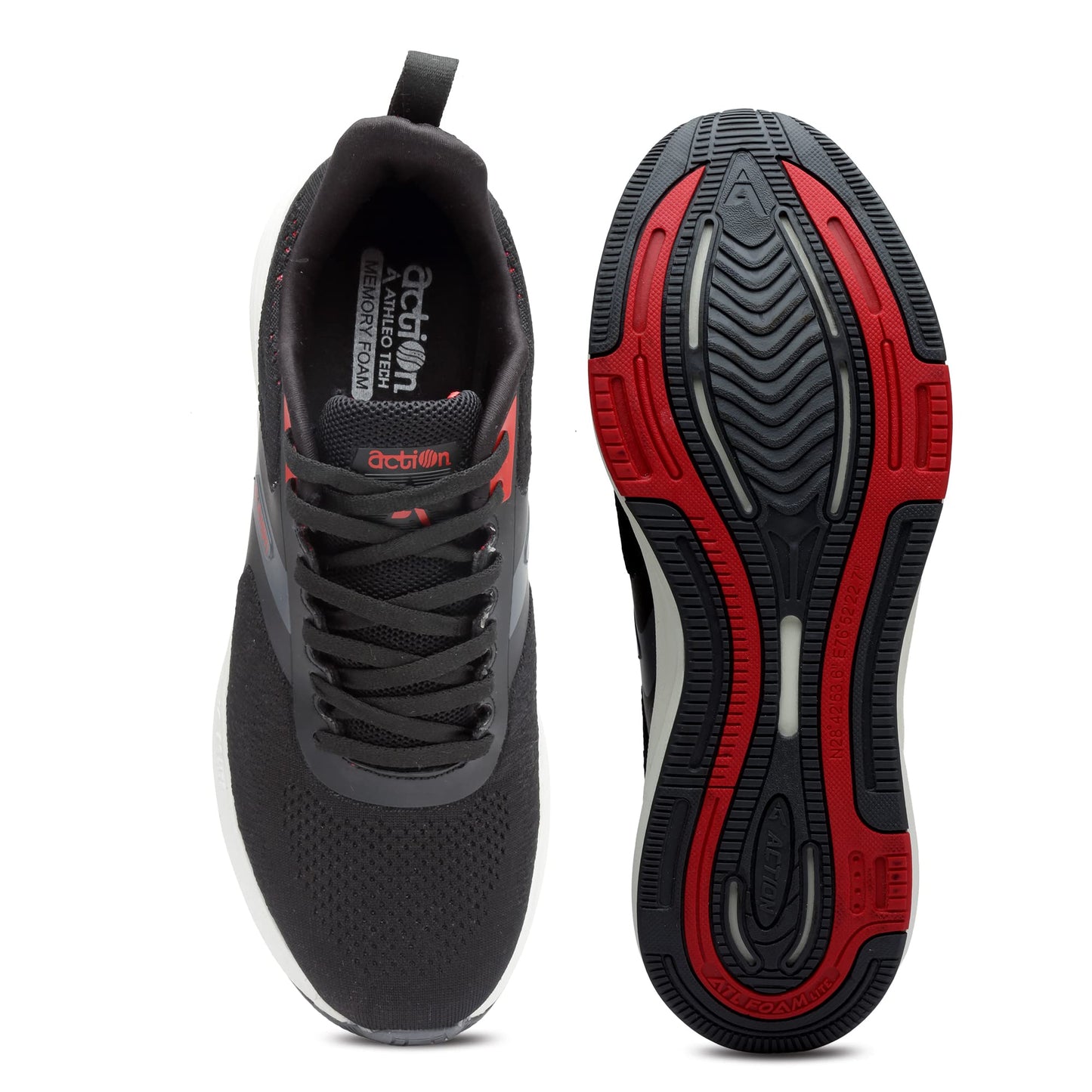 Action Athleo ATG-709 Men's Black Red Mesh Breathable/Lightweight/Comfort/Walking/Gym/Outdoor/Trendy Running Shoe