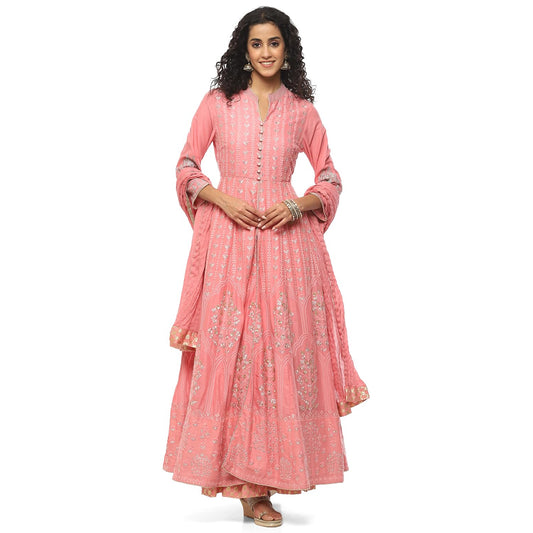 BIBA WOMEN EMBROIDERY ANARKALI SALWAR KURTA DUPATTA(SKD5876_BLUSH PNK_34)