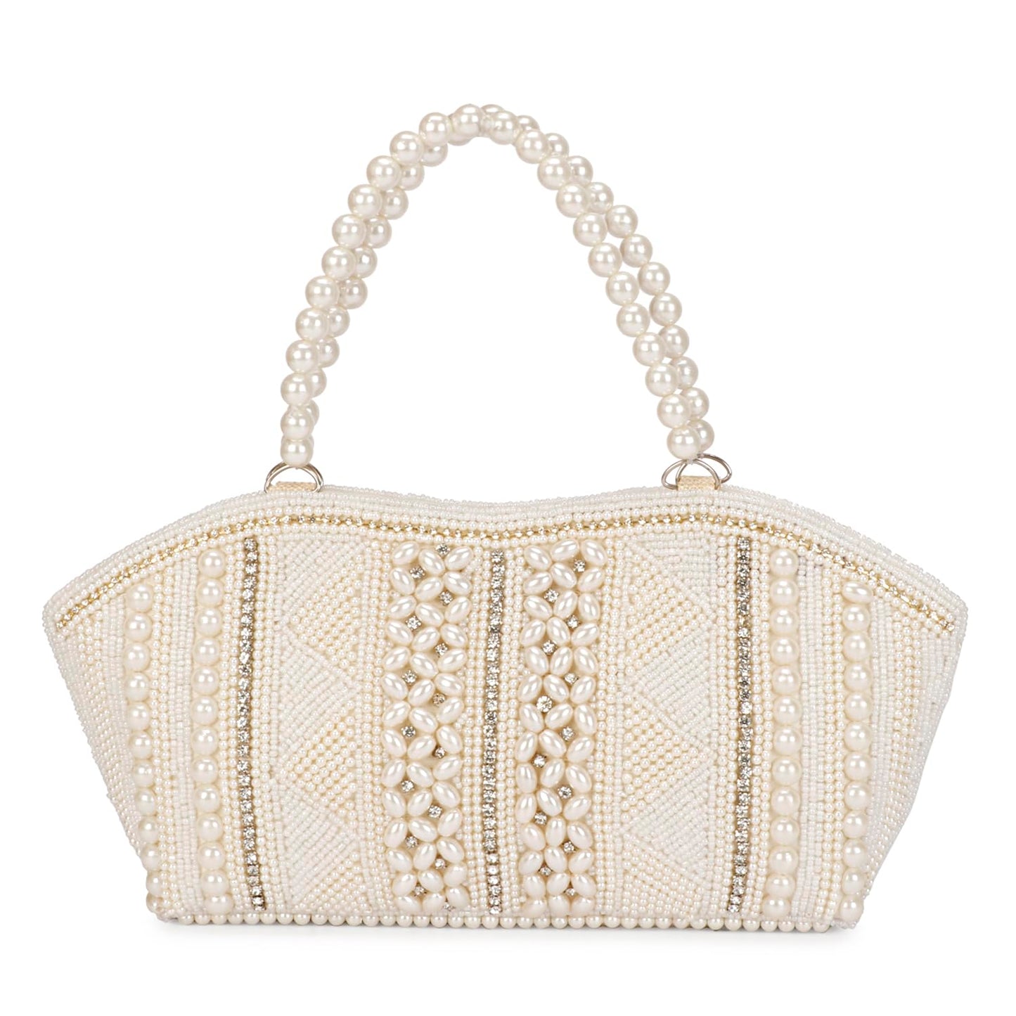 LONGING TO BUY Women Pearl Tote Clutch For Wedding & Eangement (White)