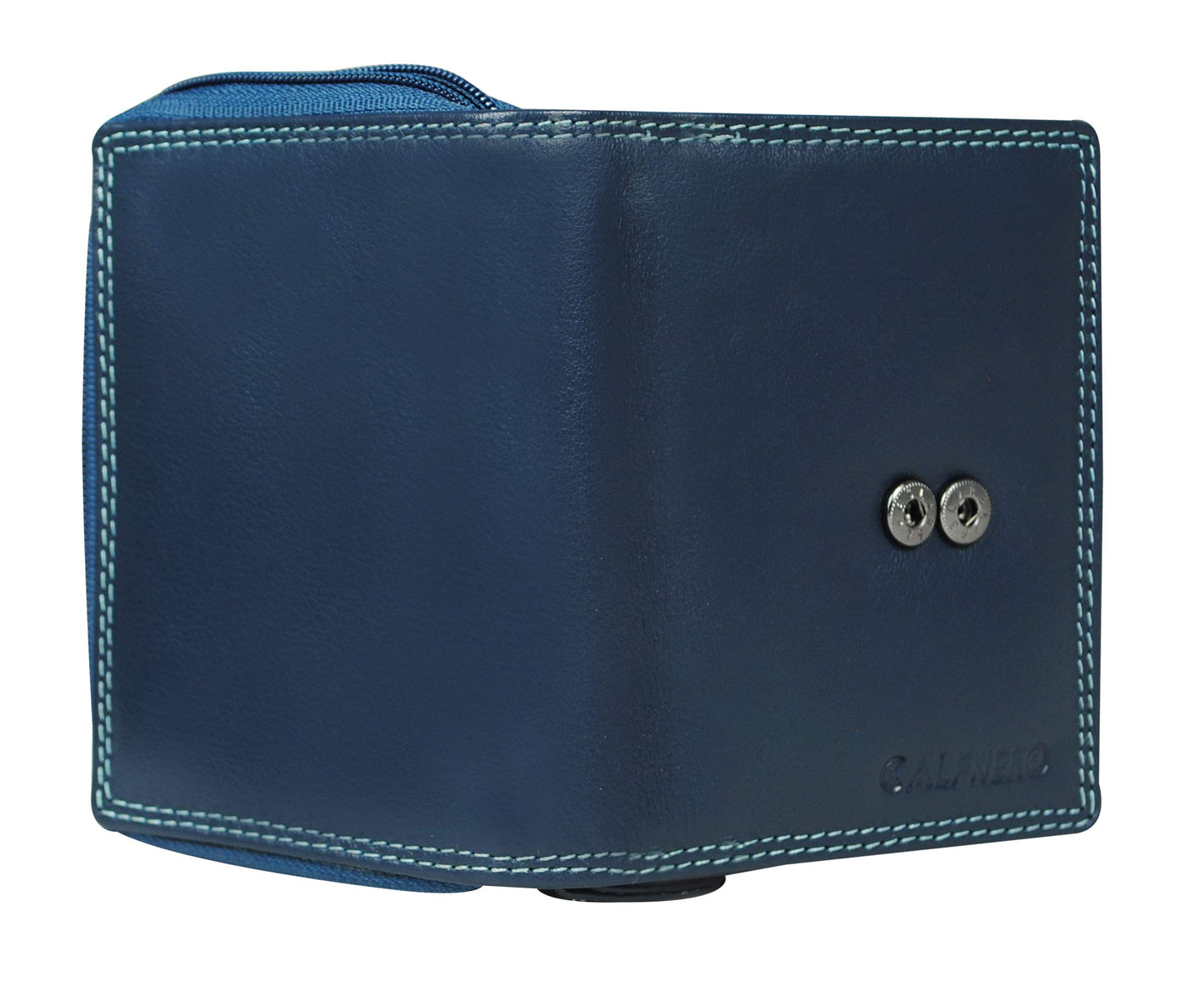 Calfnero Women Genuine Leather Wallet (Blue-Multi)