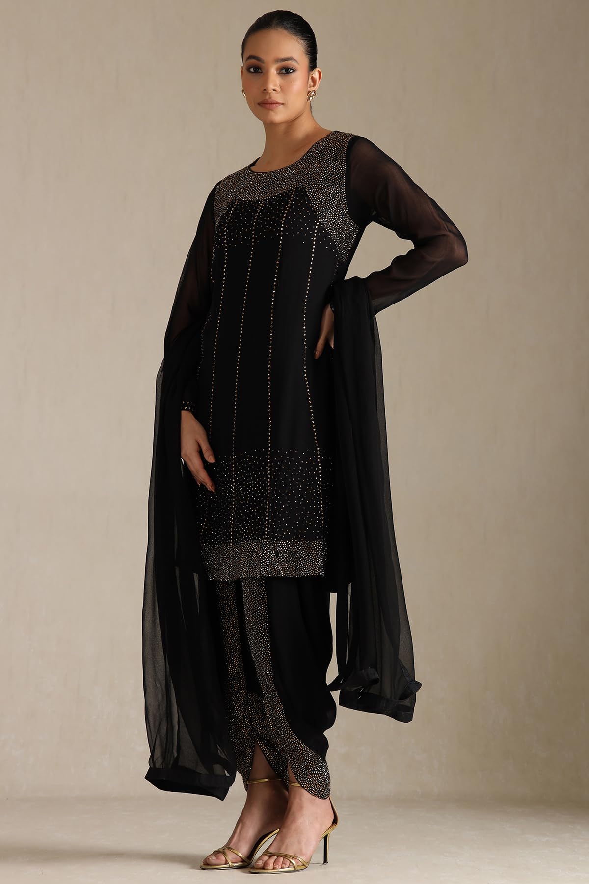 Soch Women's Georgette Chudidar Set (OWS5CD21925_Black