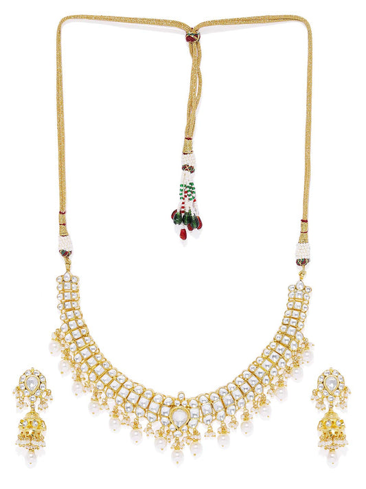 ACCESSHER Traditional Gold Plated Premium Pachi Kundan and Pearls Embedded Statement Bridal Jewellery Set for Women and Girls Pack of 1