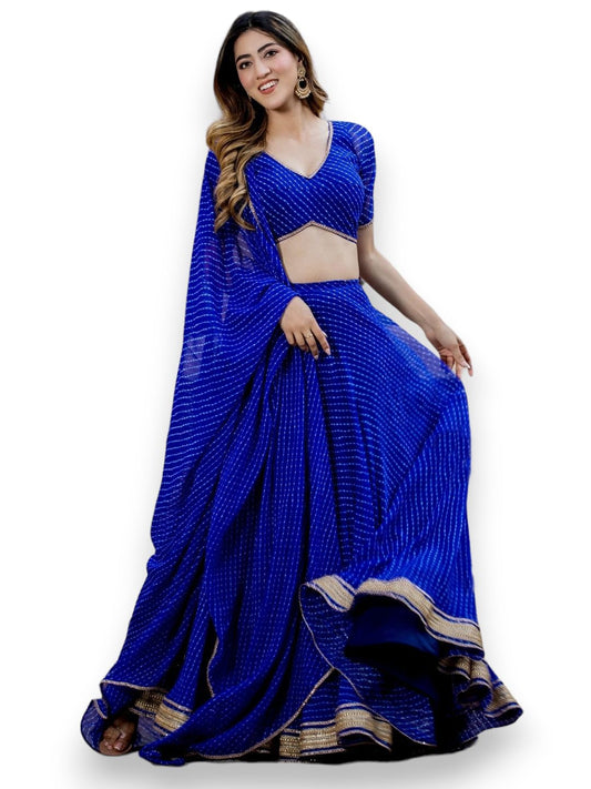 Zeel Clothing Women's Leheriya Print Pure Georgette Wedding Lehenga Choli with Dupatta (5049-Blue-Stylish-Wedding-Designer-Latest; Free Size) (Royal Blue) | Finish Type: Semi-Stitched