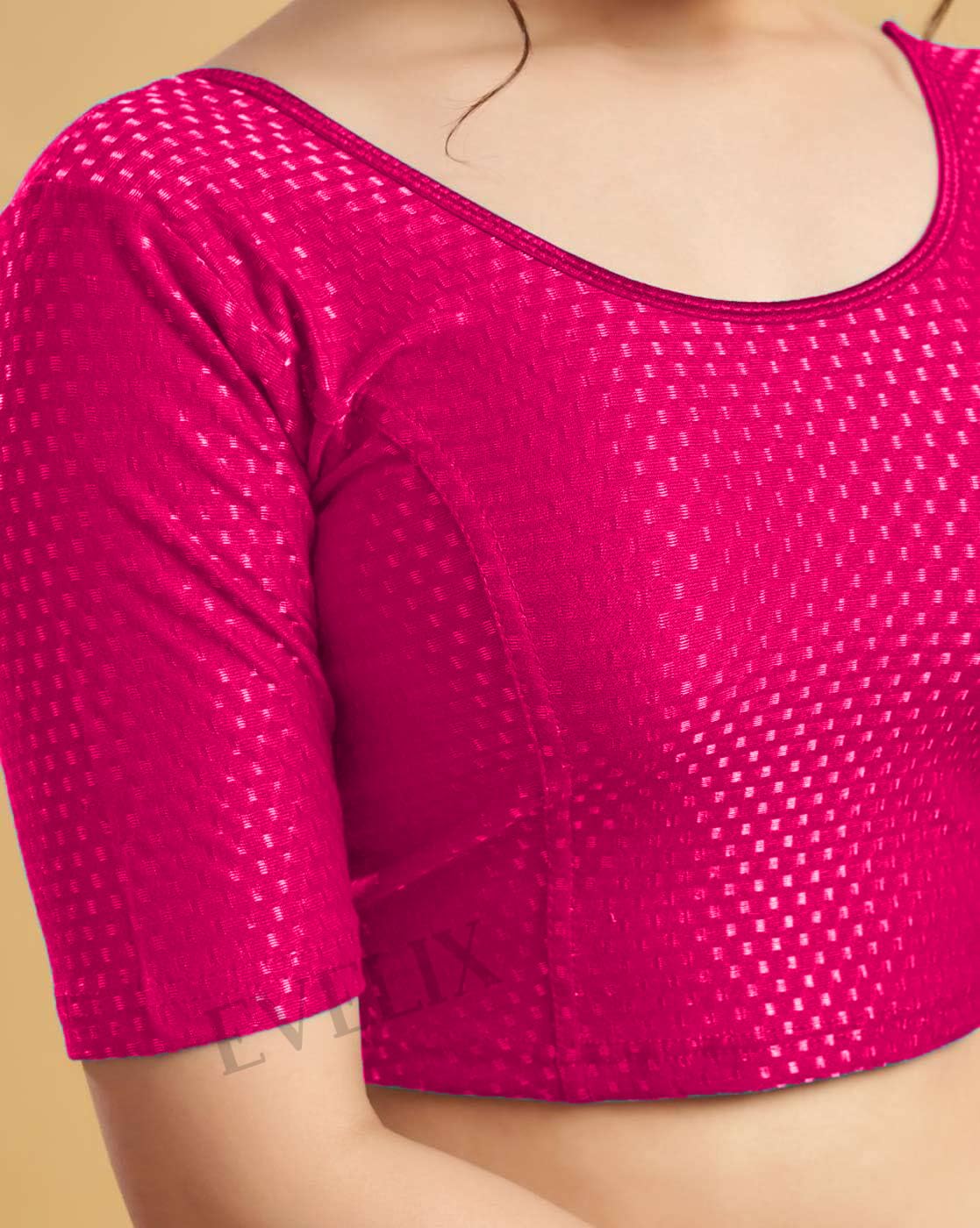 EVELIX Ethnic Designer 3/4 Sleeve Blouse for Women Cotton Lycra, Stretchable, Readymade - Stylish Round Neck Blouse for Saree, Choli, and Lehenga - Pull On Design (Magenta Pink, 40 to 44 (Big Sizes))