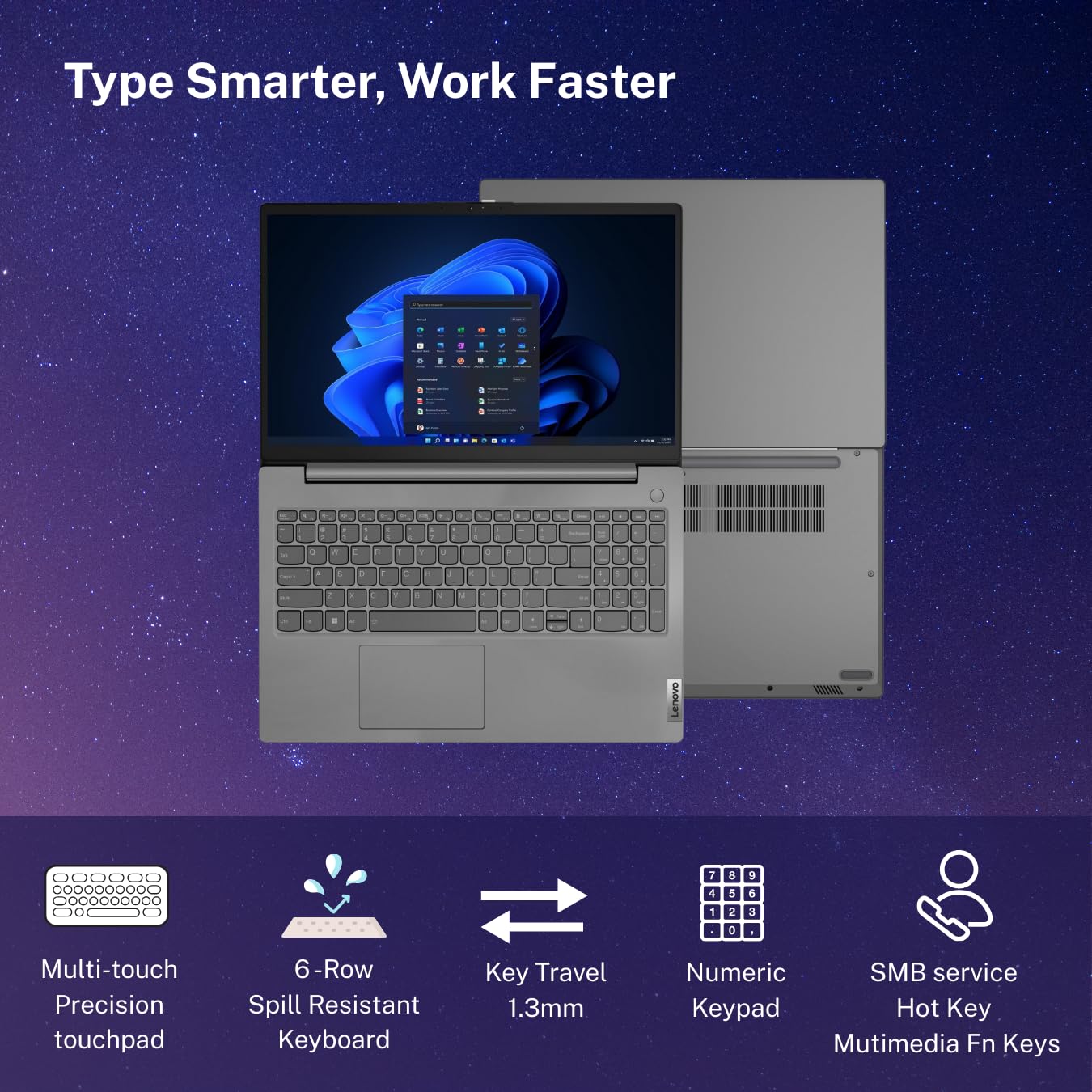 Lenovo V15 Intel Core i3 13th Gen (16GB RAM/512GB SSD/Windows 11 Home/Office 2024/Iron Grey) 15.6" FHD (1920x1080) Antiglare 250 Nits Thin & Light Laptop/1Y Onsite/1.65 kg, 83CCA08KIN